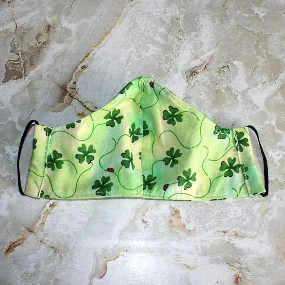 HAND CRAFTED Face Mask Tie Dye Shamrock Adult Cloth Fabric Print - Shield Style